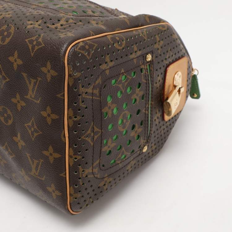 Pre Owned Louis Vuitton Green Monogram Perforated Canvas Limited Edition Speedy 30 Bag