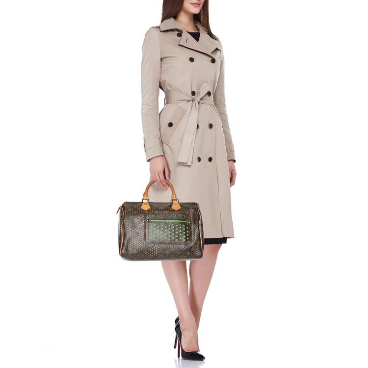 Pre Owned Louis Vuitton Green Monogram Perforated Canvas Limited Edition Speedy 30 Bag