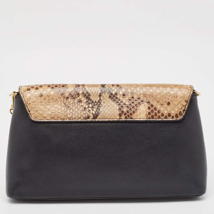 Pre Owned Louis Vuitton Black/Beige Python and Leather Love Note Bag