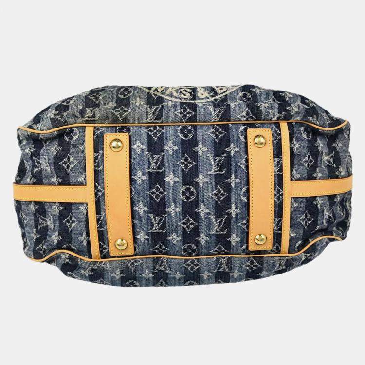 Pre Owned Louis Vuitton Blue Monogram Denim Cabas Raye GM Tote Bag