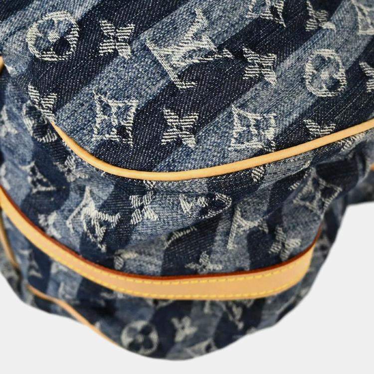 Pre Owned Louis Vuitton Blue Monogram Denim Cabas Raye GM Tote Bag