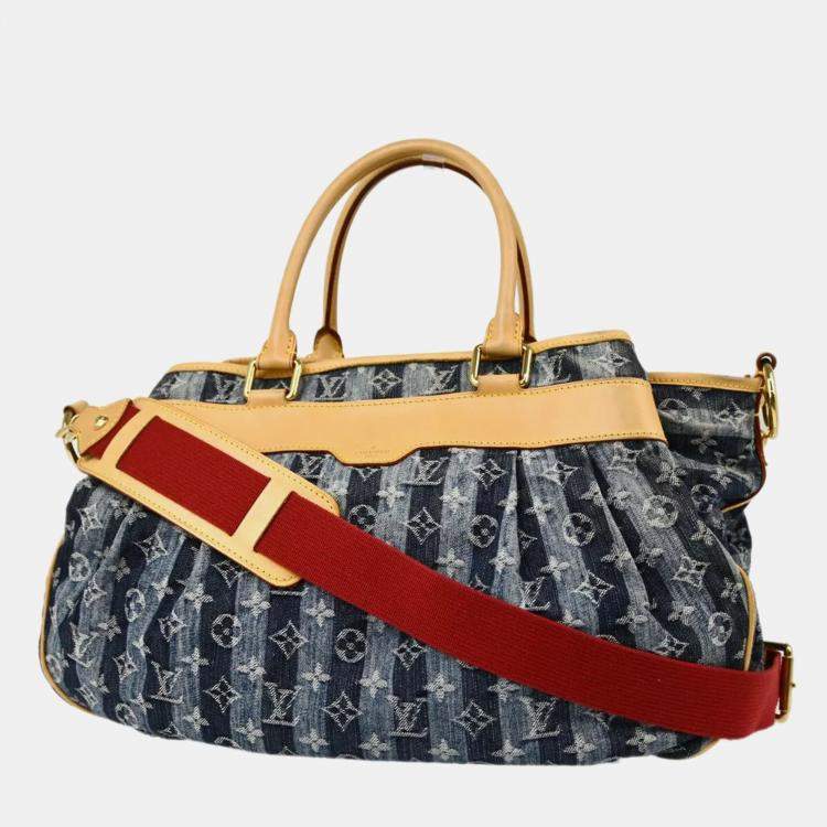 Pre Owned Louis Vuitton Blue Monogram Denim Cabas Raye GM Tote Bag