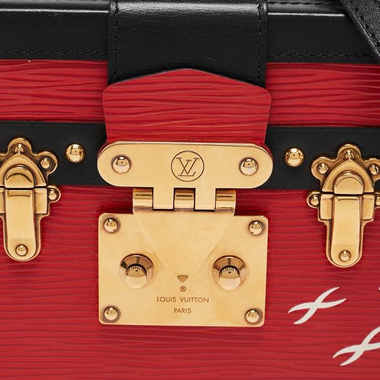 Pre Owned Louis Vuitton Black/Red Epi Leather Petite Malle Bag