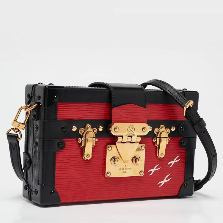 Pre Owned Louis Vuitton Black/Red Epi Leather Petite Malle Bag