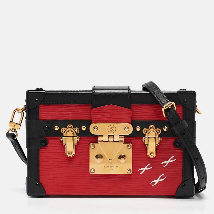 Pre Owned Louis Vuitton Black/Red Epi Leather Petite Malle Bag