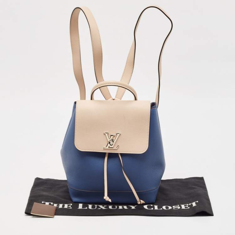 Pre Owned Louis Vuitton Blue/Beige Leather Lockme Backpack