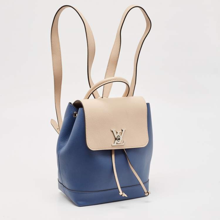Pre Owned Louis Vuitton Blue/Beige Leather Lockme Backpack