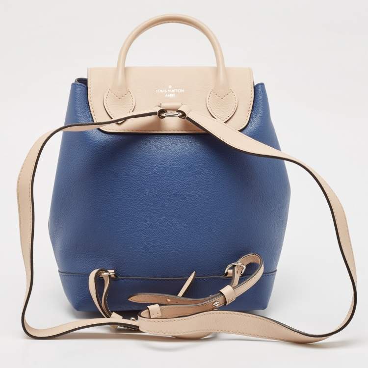 Pre Owned Louis Vuitton Blue/Beige Leather Lockme Backpack