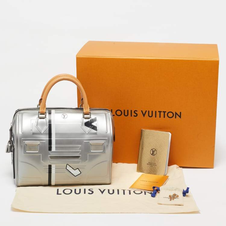 Pre Owned Louis Vuitton Silver Epi Spaceship Embossed Leather Speedy 25 Bag