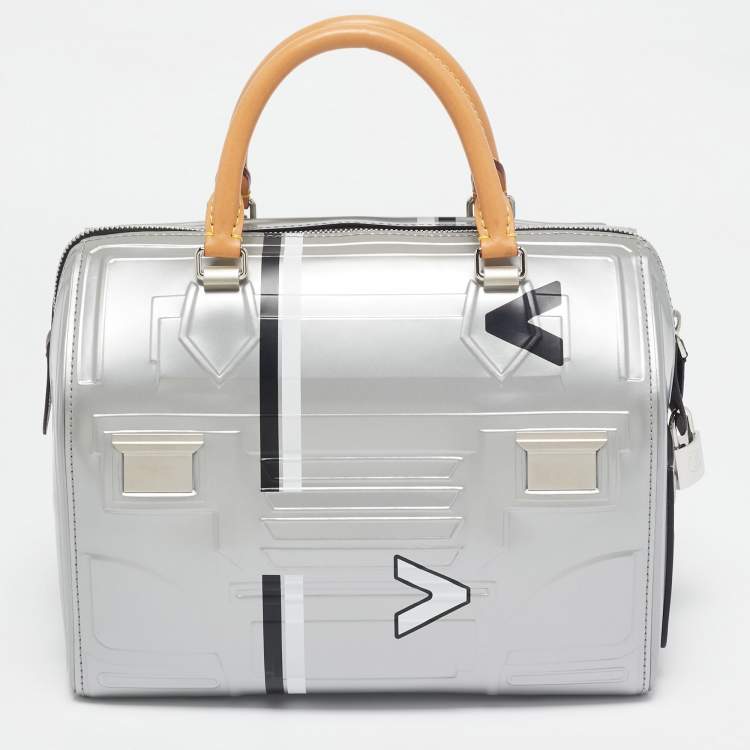 Pre Owned Louis Vuitton Silver Epi Spaceship Embossed Leather Speedy 25 Bag