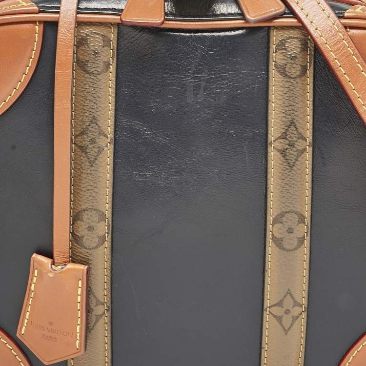 Pre Owned Louis Vuitton Navy Blue/Caramel Reverse Monogram Canvas and Leather Valisette PM Bag