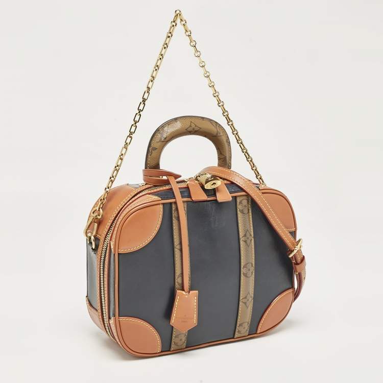 Pre Owned Louis Vuitton Navy Blue/Caramel Reverse Monogram Canvas and Leather Valisette PM Bag