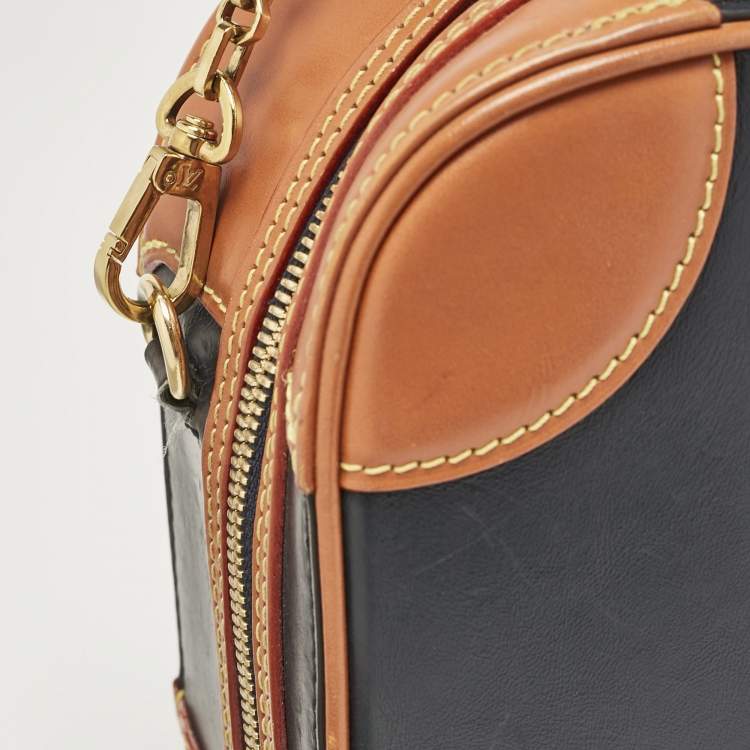 Pre Owned Louis Vuitton Navy Blue/Caramel Reverse Monogram Canvas and Leather Valisette PM Bag