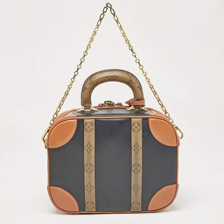 Pre Owned Louis Vuitton Navy Blue/Caramel Reverse Monogram Canvas and Leather Valisette PM Bag