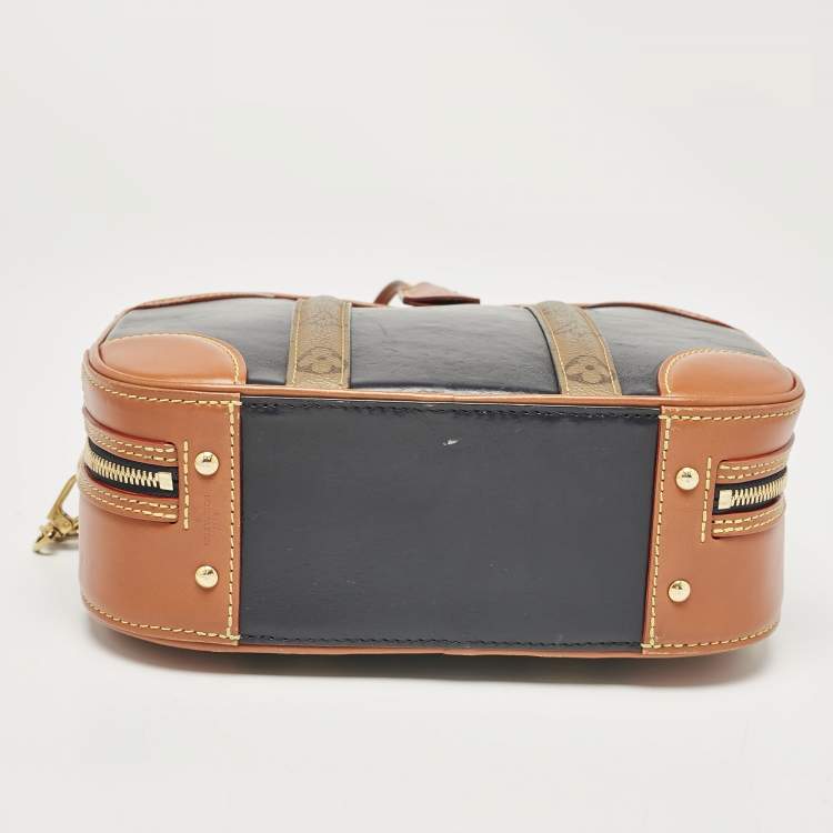 Pre Owned Louis Vuitton Navy Blue/Caramel Reverse Monogram Canvas and Leather Valisette PM Bag