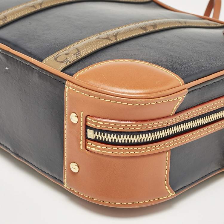Pre Owned Louis Vuitton Navy Blue/Caramel Reverse Monogram Canvas and Leather Valisette PM Bag