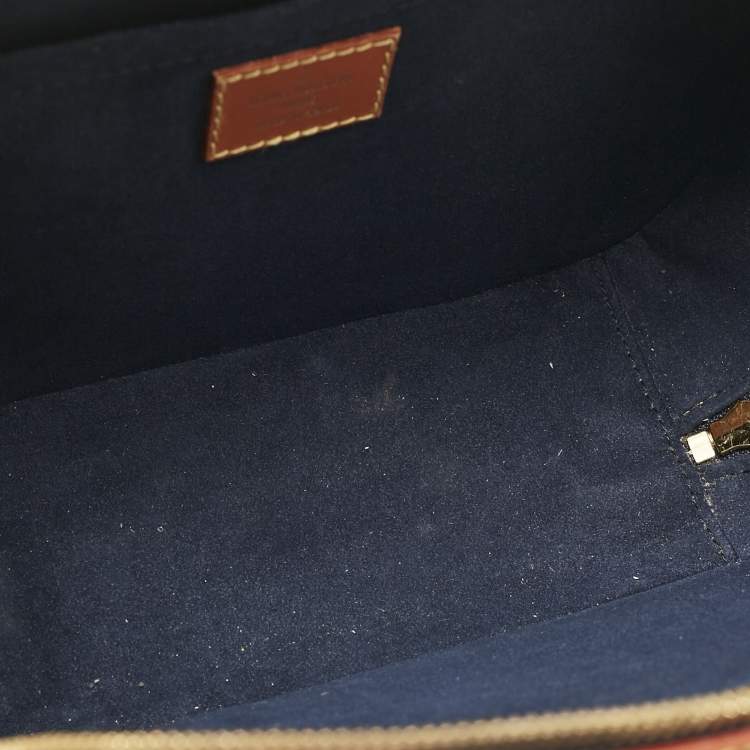 Pre Owned Louis Vuitton Navy Blue/Caramel Reverse Monogram Canvas and Leather Valisette PM Bag