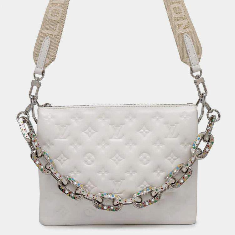 Pre Owned Louis Vuitton White Lambskin Coussin PM Bag