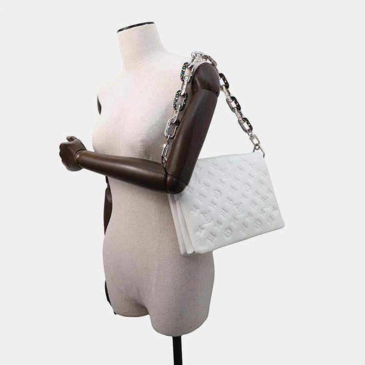 Pre Owned Louis Vuitton White Lambskin Coussin PM Bag