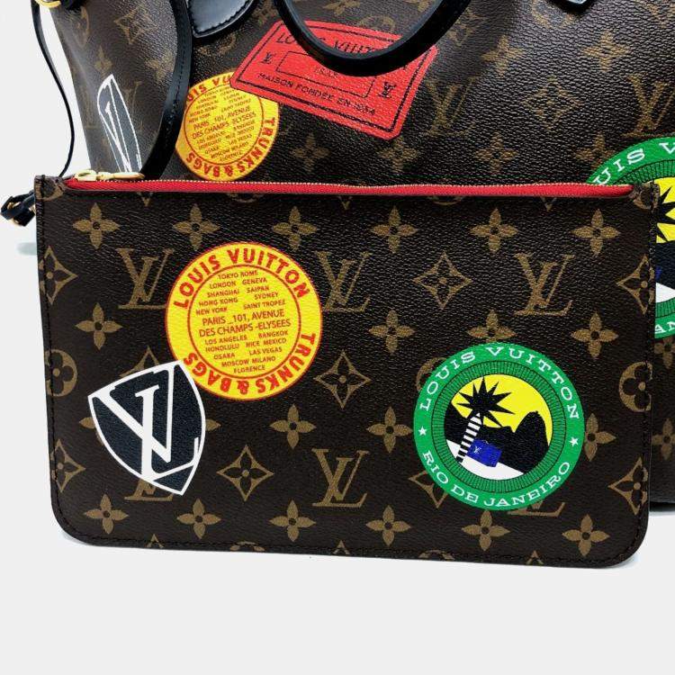 Pre Owned Louis Vuitton Brown Monogram Canvas World Tour Neverfull MM Tote Bag