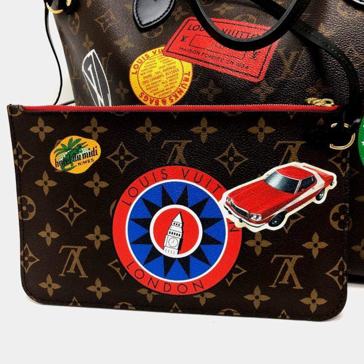 Pre Owned Louis Vuitton Brown Monogram Canvas World Tour Neverfull MM Tote Bag