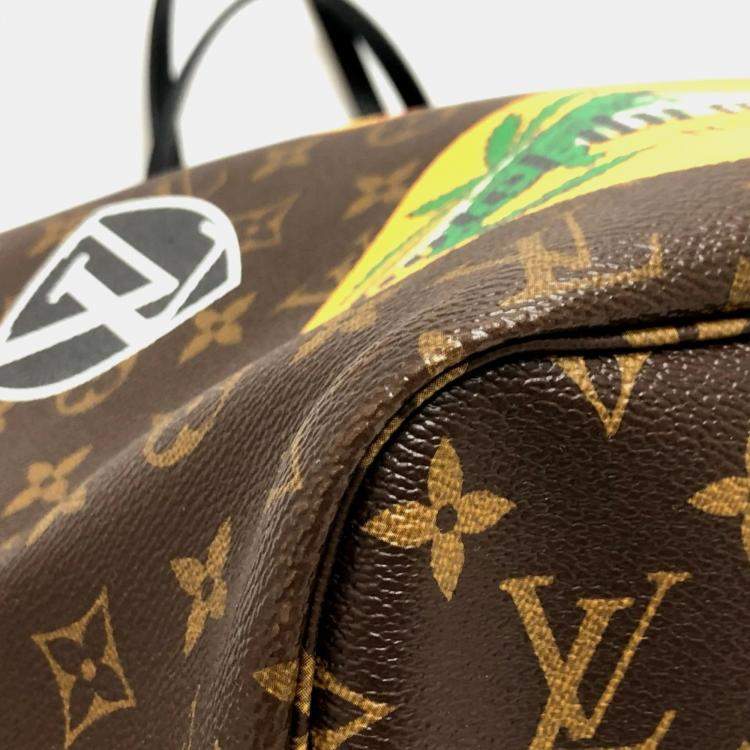 Pre Owned Louis Vuitton Brown Monogram Canvas World Tour Neverfull MM Tote Bag