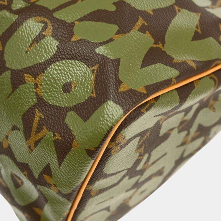 Pre Owned Louis Vuitton Khaki Monogram Graffiti Speedy 30 Handbag