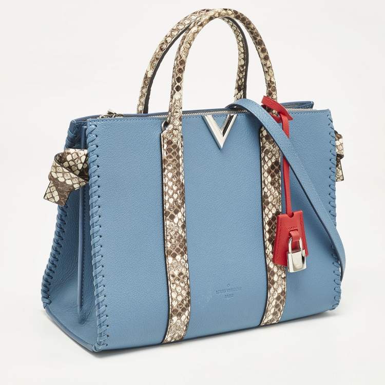 Pre Owned Louis Vuitton Bleu Glacier Leather and Python Very Tote