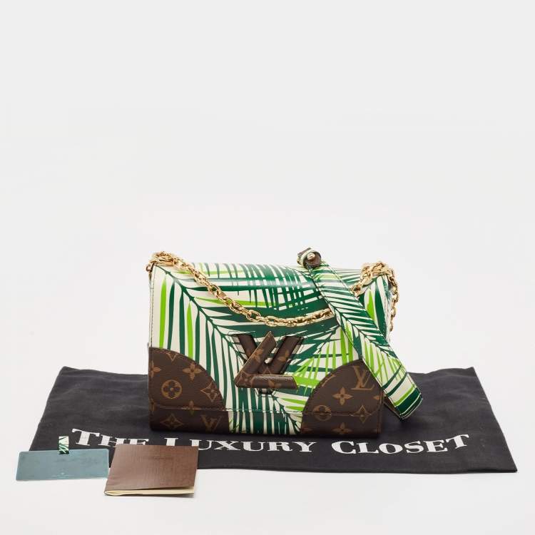 Pre Owned Louis Vuitton Vert Blanc Palm Print Monogram Twist MM Bag