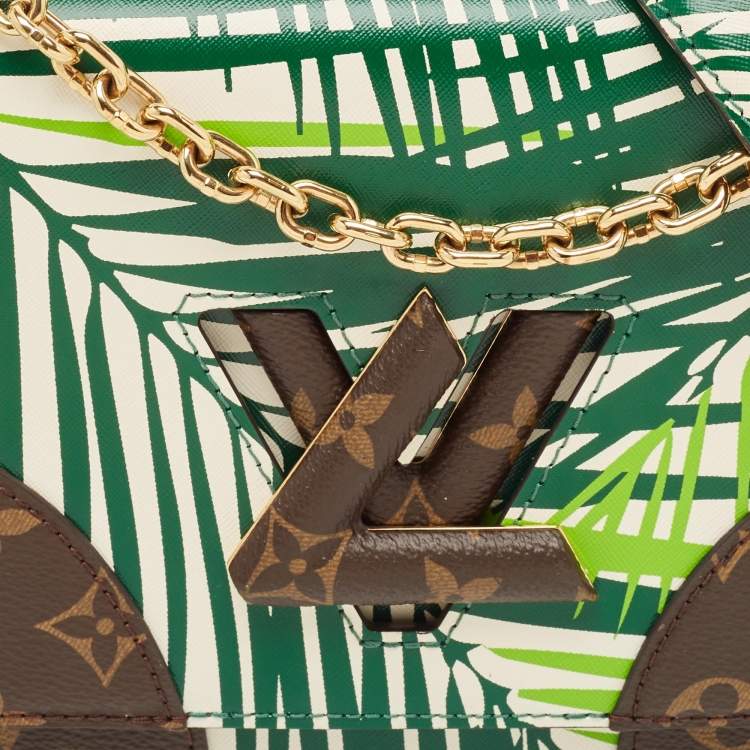 Pre Owned Louis Vuitton Vert Blanc Palm Print Monogram Twist MM Bag