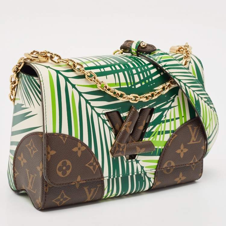 Pre Owned Louis Vuitton Vert Blanc Palm Print Monogram Twist MM Bag