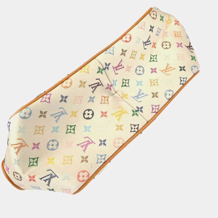 Pre Owned Louis Vuitton White Silk Satin Monogram Multicolor Abelia Top Handle Bag