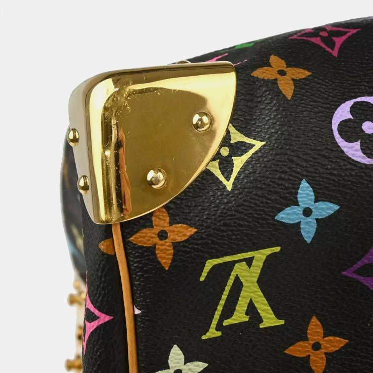 Pre Owned Louis Vuitton Black Monogram Multicolor Speedy 45 Handbag