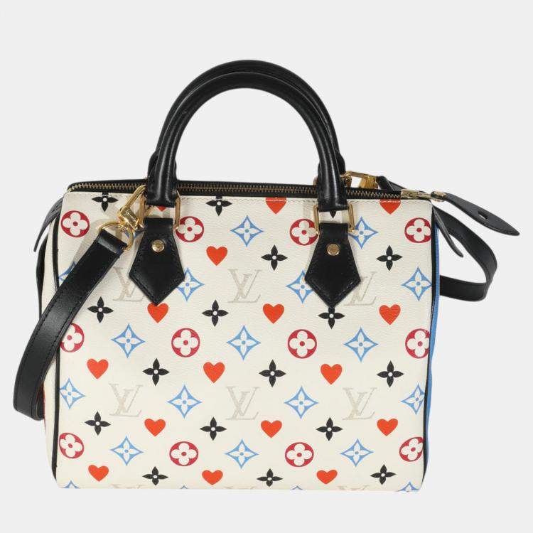 Pre Owned Louis Vuitton White Canvas Game On Speedy Bandouliere 25 Bag