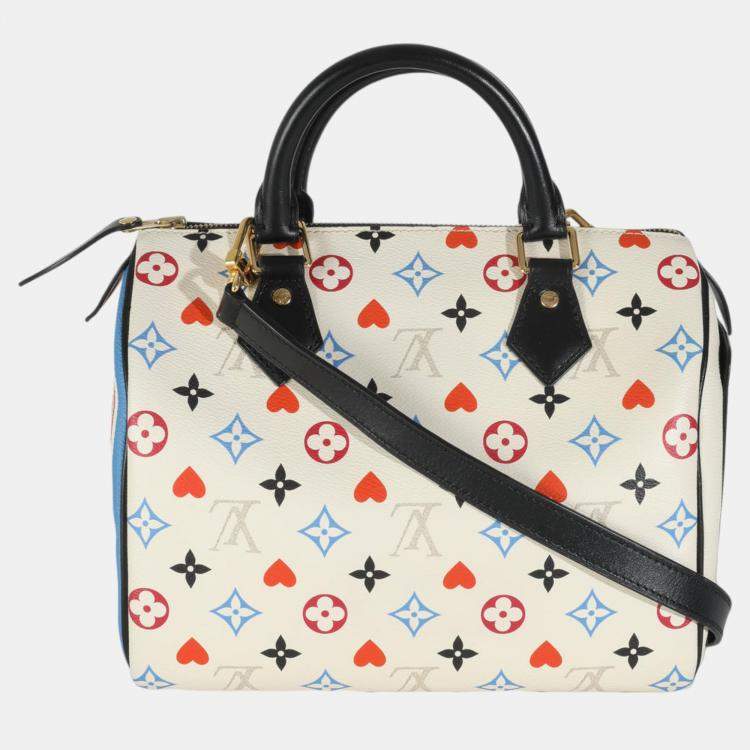 Pre Owned Louis Vuitton White Canvas Game On Speedy Bandouliere 25 Bag