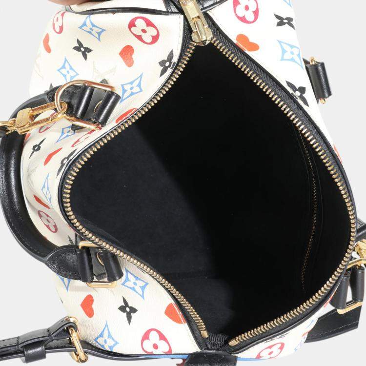 Pre Owned Louis Vuitton White Canvas Game On Speedy Bandouliere 25 Bag