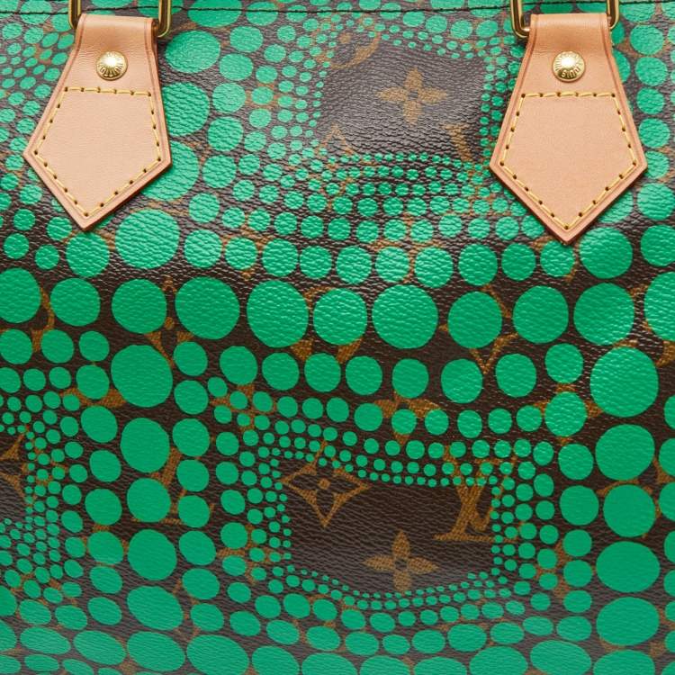 Pre Owned Louis Vuitton Green Monogram Canvas Yayoi Kusama Town Speedy 30 Bag w/Wallet