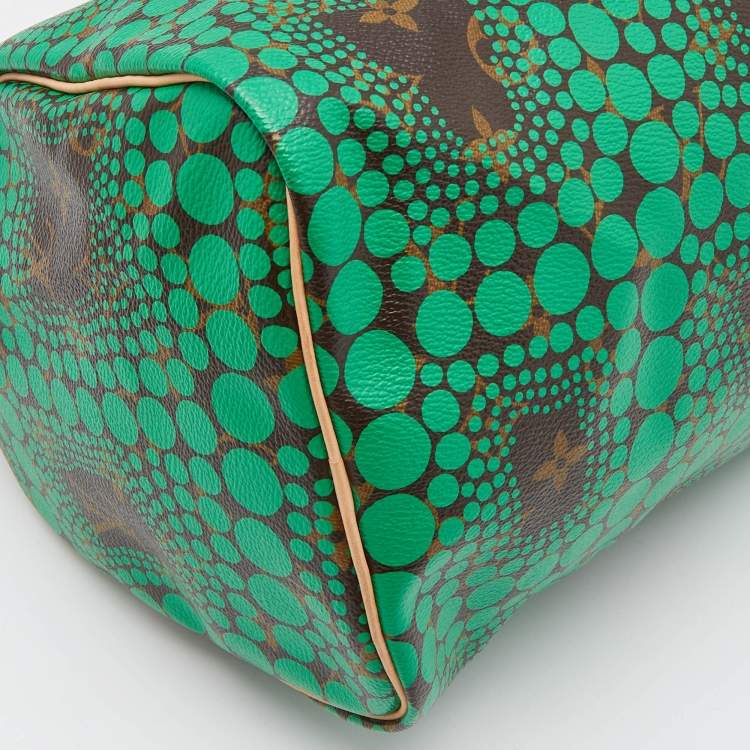 Pre Owned Louis Vuitton Green Monogram Canvas Yayoi Kusama Town Speedy 30 Bag w/Wallet
