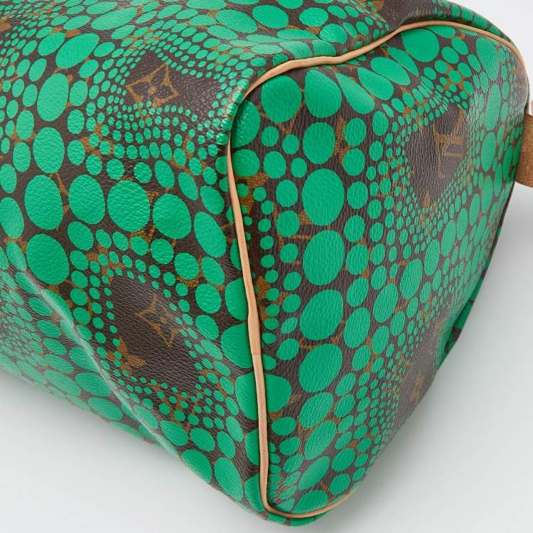 Pre Owned Louis Vuitton Green Monogram Canvas Yayoi Kusama Town Speedy 30 Bag w/Wallet