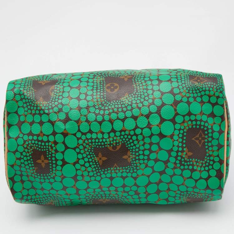 Pre Owned Louis Vuitton Green Monogram Canvas Yayoi Kusama Town Speedy 30 Bag w/Wallet