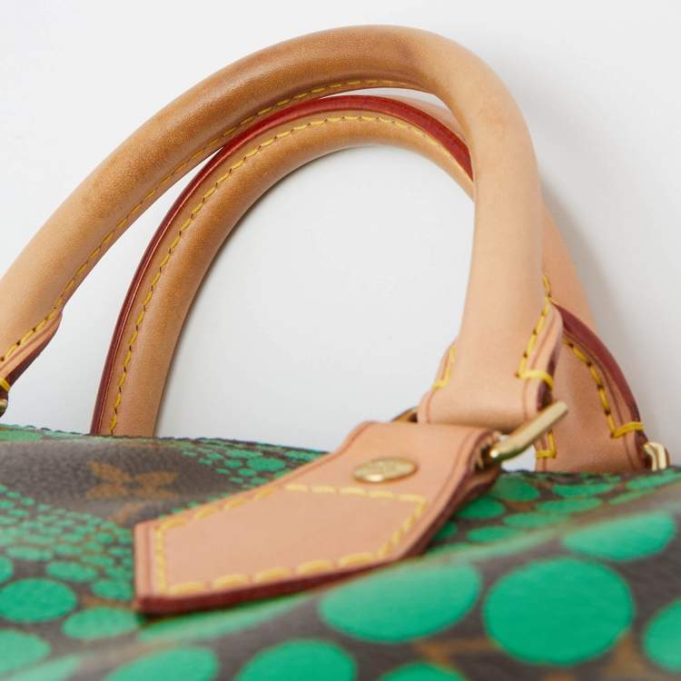 Pre Owned Louis Vuitton Green Monogram Canvas Yayoi Kusama Town Speedy 30 Bag w/Wallet