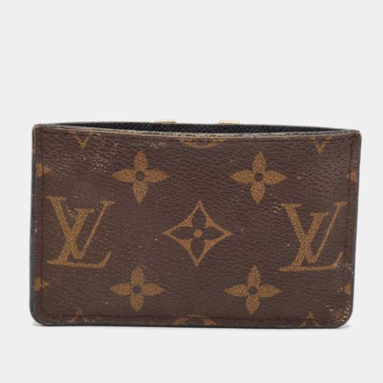 Pre Owned Louis Vuitton Black Leather and Monogram Canvas Kimono Card Holder