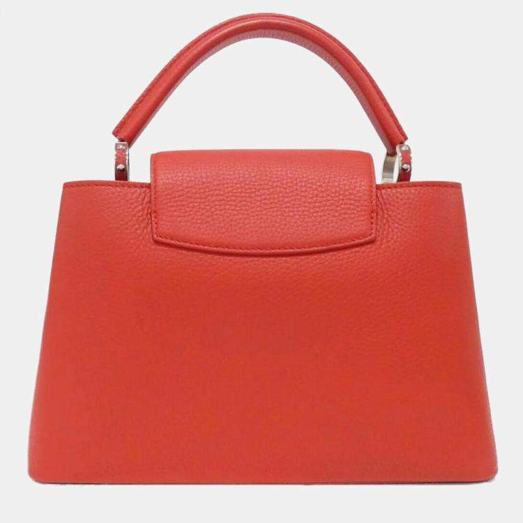 Pre Owned Louis Vuitton Orange, Red Leather Capucines PM Shoulder Bag