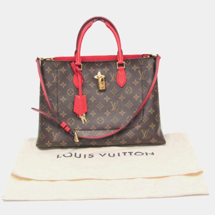 Pre Owned Louis Vuitton Brown/Red Monogram Canvas Flower Tote Bag