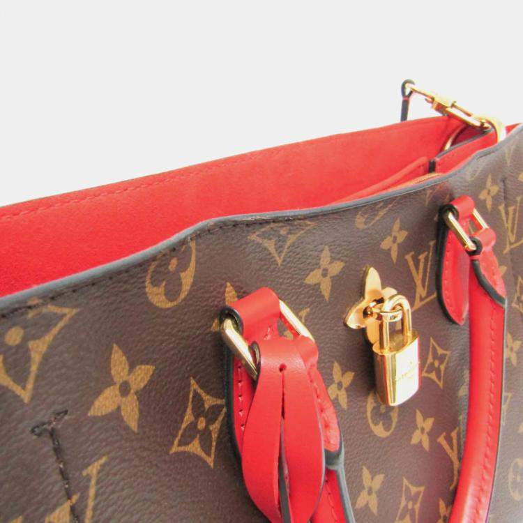 Pre Owned Louis Vuitton Brown/Red Monogram Canvas Flower Tote Bag
