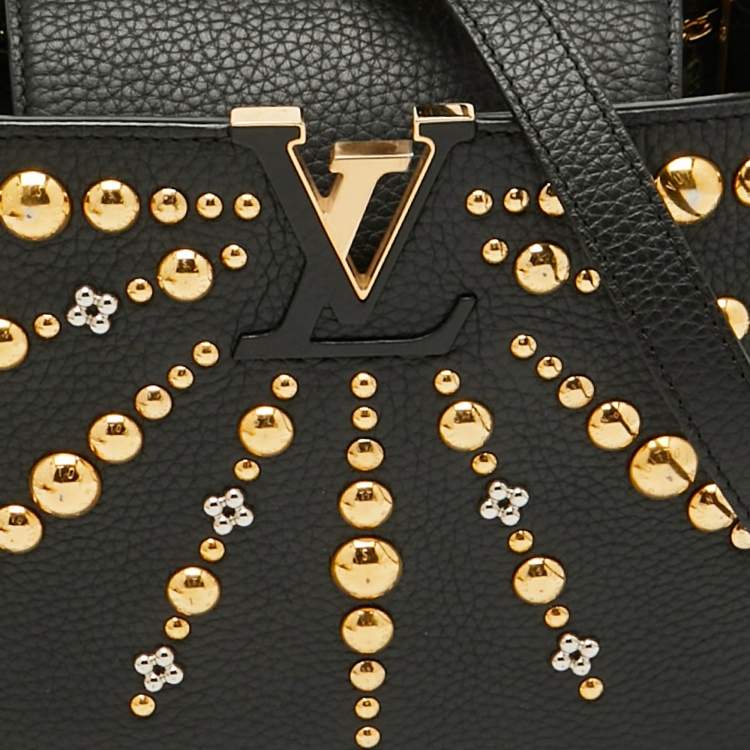 Pre Owned Louis Vuitton Black Leather Studded Sol Capucines PM Bag
