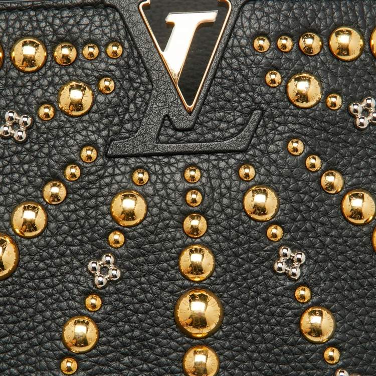 Pre Owned Louis Vuitton Black Leather Studded Sol Capucines PM Bag