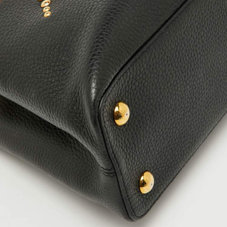 Pre Owned Louis Vuitton Black Leather Studded Sol Capucines PM Bag