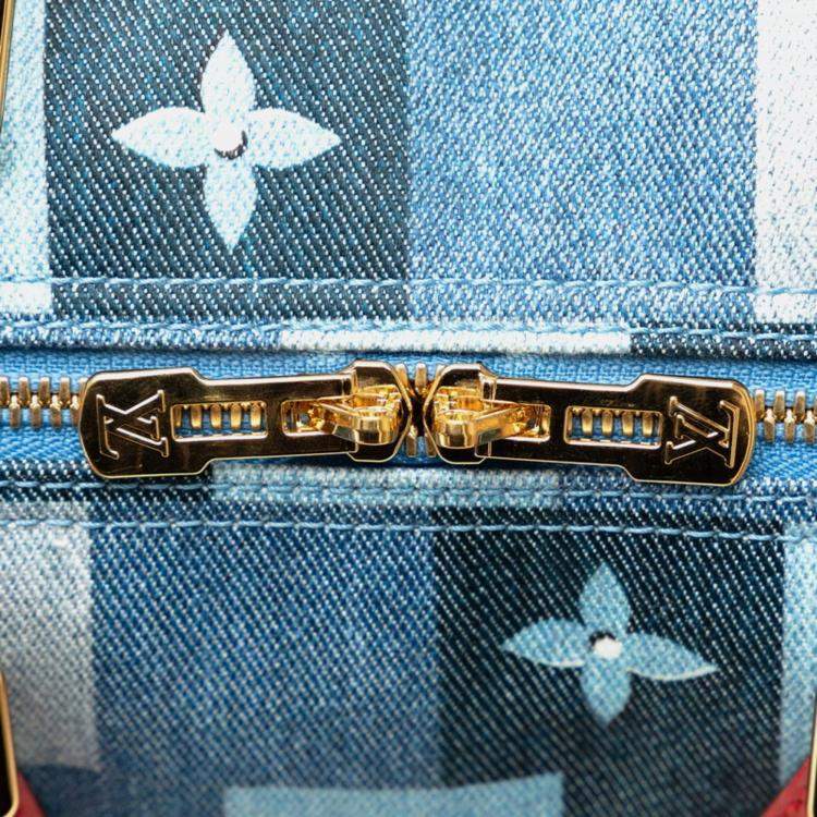 Pre Owned Louis Vuitton Monogram Denim Speedy Bandouliere 30 Square Patchwork Shoulder Bag