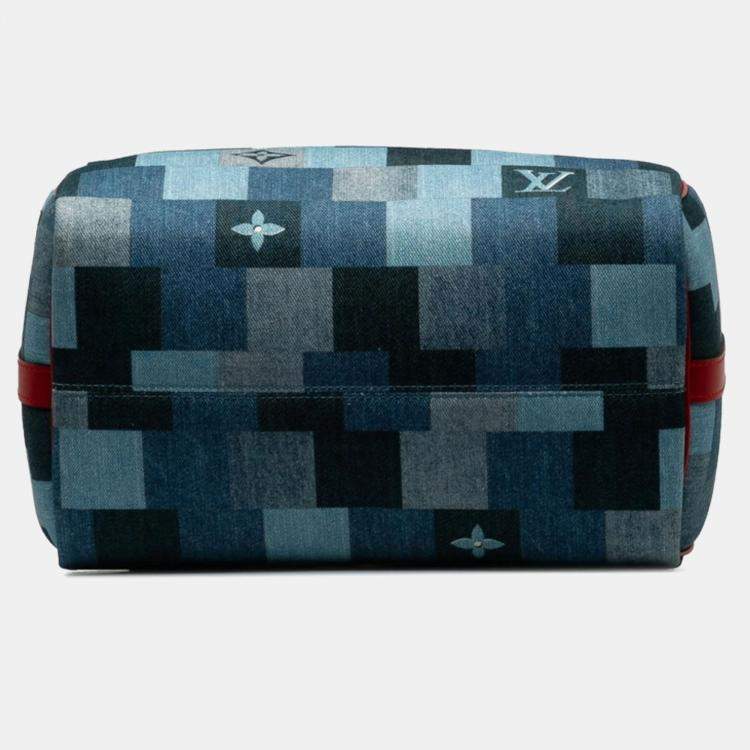 Pre Owned Louis Vuitton Monogram Denim Speedy Bandouliere 30 Square Patchwork Shoulder Bag